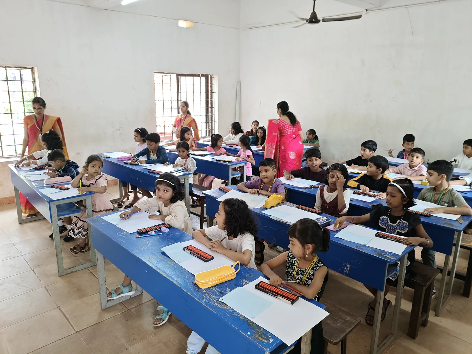 Children learning Abacus in class